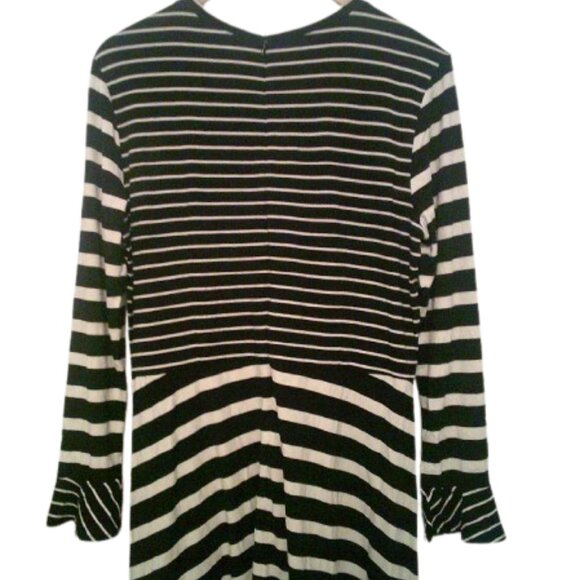 BUNDLE 5/$35 LOFT  Black White Striped Dress Long Sleeve Ruffle Cuff SZ 13 - Picture 6 of 8